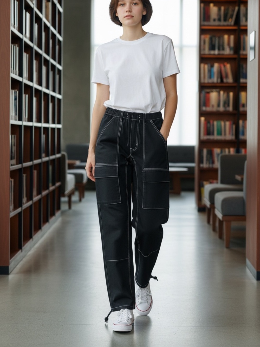 Forever 21, Black Twill Cargo High-rise pants   Small (Junior)